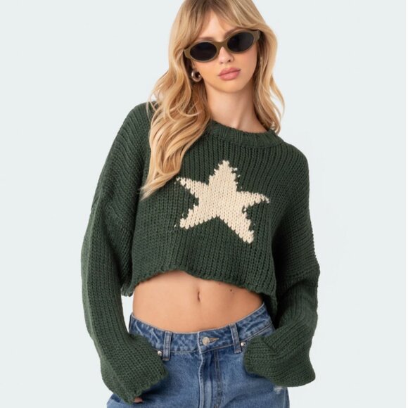 Edikted Sweaters - Mega Star Cropped Sweater from EDIKTED